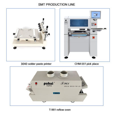 Hoogprecisie Kleine SMT-productielijn 3040 Stencil Printer CHM-551 SMT Chip Mounter Reflow Oven