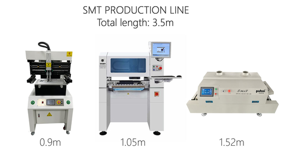 Totale lengte 3,5 m Hoogprecisie Kleine SMT-productielijn 0201, BGA, 144 pin IC