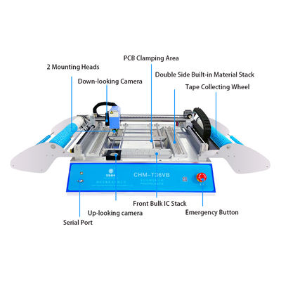 Dubbelzijdige SMT-assemblage CHMT36VB Desktop Pick-and-Place Machine 58 Feeders