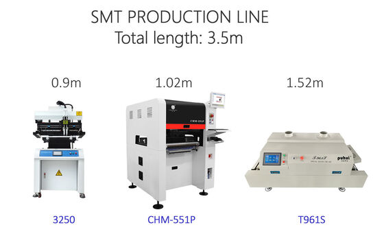 Totale lengte 3,5 m Hoogprecisie Kleine SMT-productielijn 0201, BGA, 144 pin IC